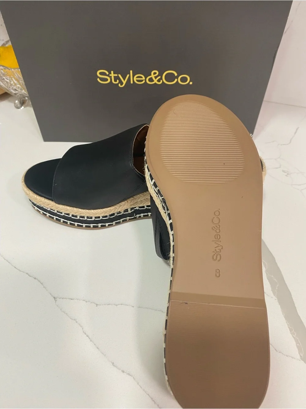 Style & Co. Black Slide Platform Espadrille Sandals